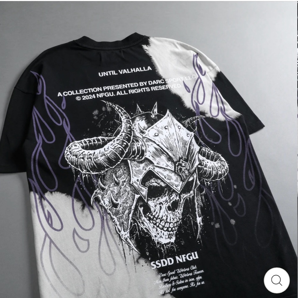 DARC SPORT “HOUSE OF WOLVES” FLAMES BLACK ACID WASH SHIRT
